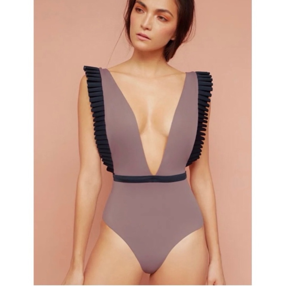 NEW Puntamar Toria Lanzarote One Piece  Luxury Ruffles Swimsuit Chestnut grey